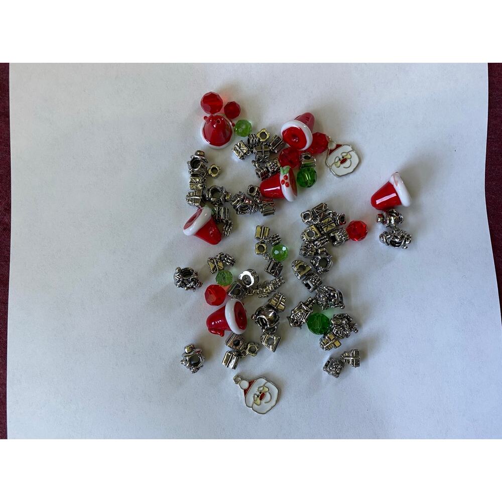 Christmas Holiday Winter Santa Silver Beads Charms